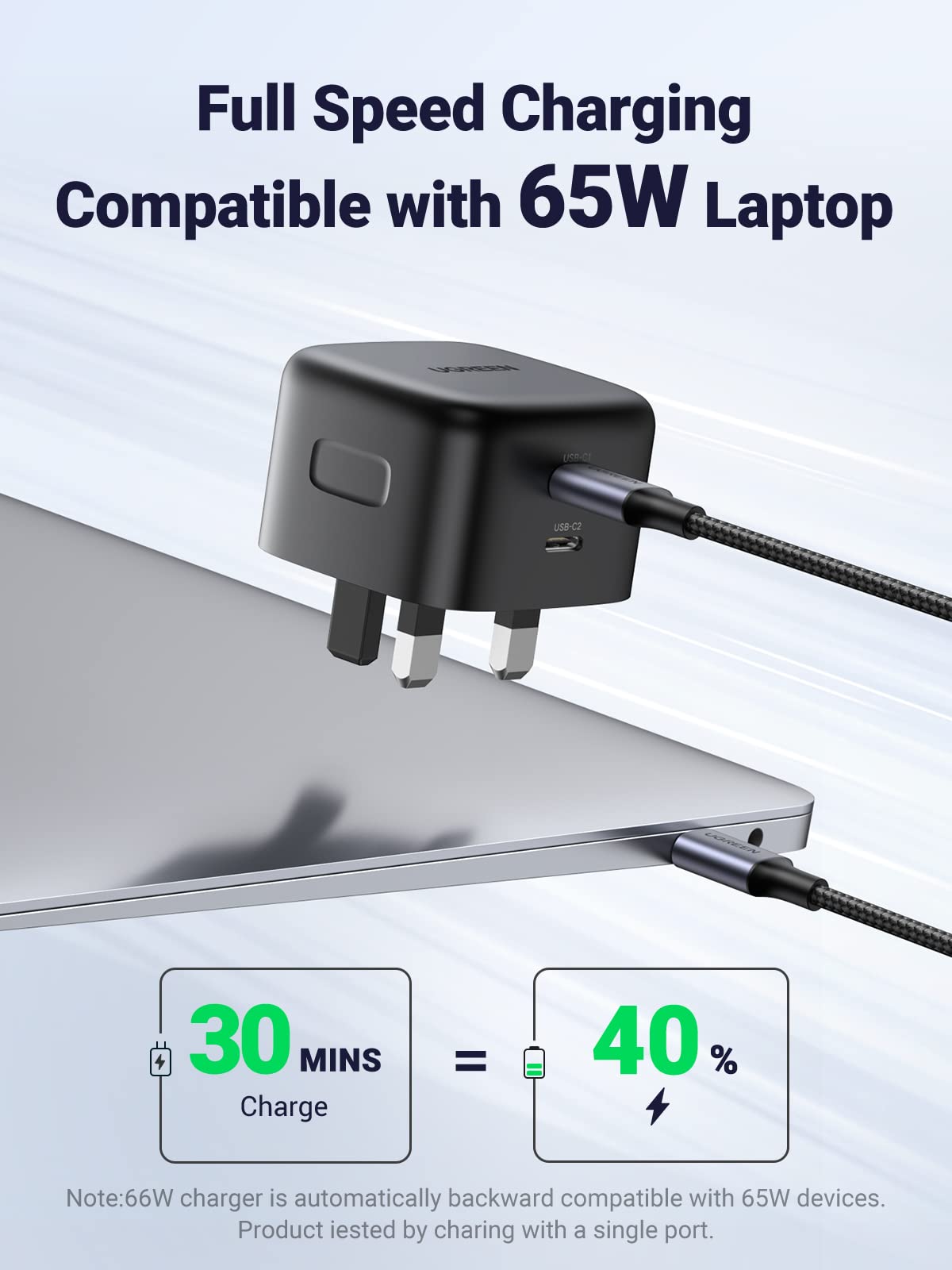 Ugreen 65W GaN Wall Charger 2 Ports Black - UGREEN-70868