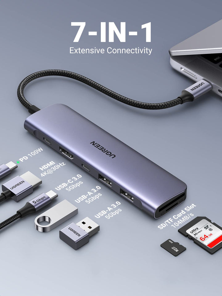 Ugreen 7-in-1 USB-C Hub (100W PD, 4K@30Hz HDMI) - UGREEN-15214