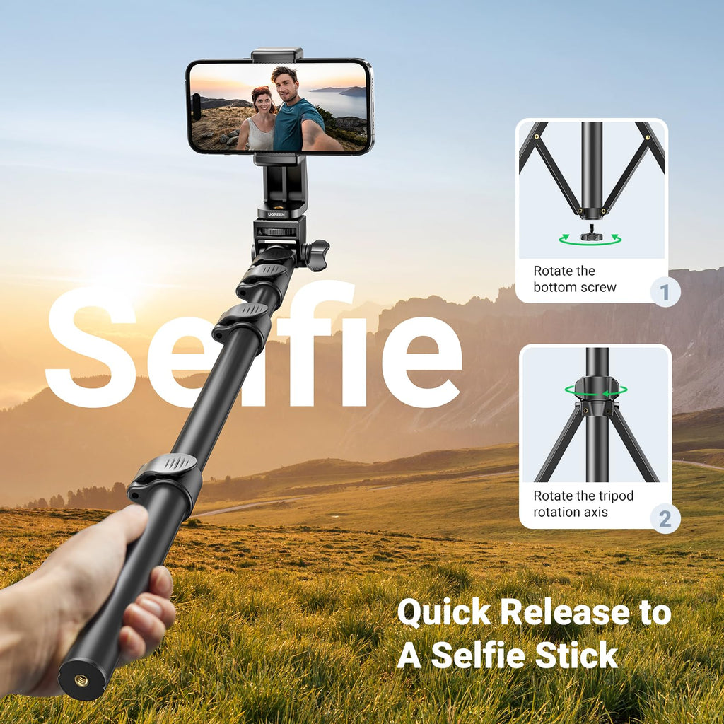 Ugreen 70 inch Phone Tripod with Bluetooth Remote - Aluminum - UGREEN - 15609