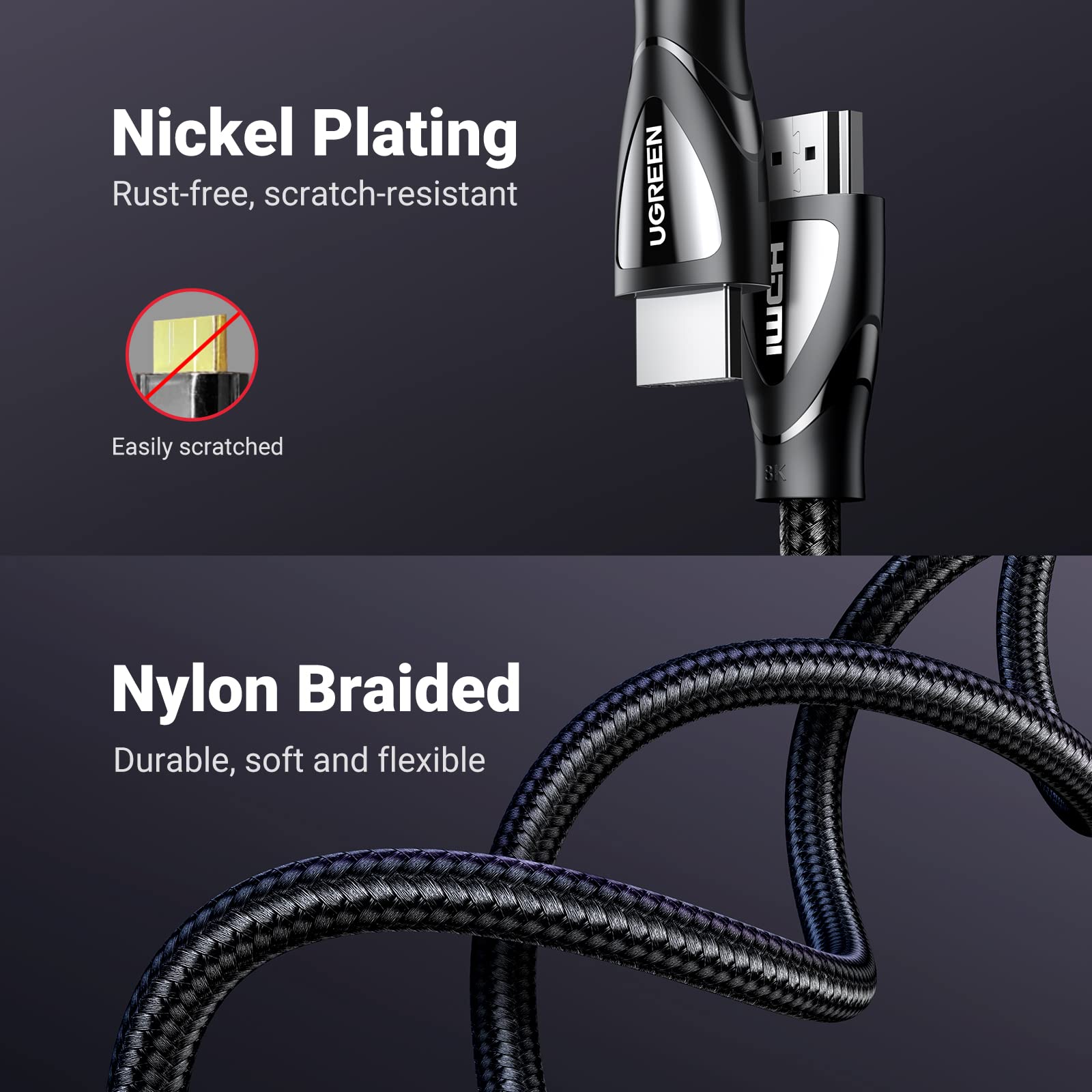 Ugreen 8K@60Hz 4K@120Hz 48Gbps High Speed HDMI 2.1 evolved cotton braided Cable - UGREEN-80401