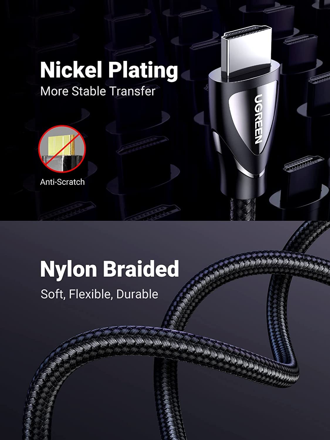 Ugreen 8K@60Hz 4K@120Hz 48Gbps High Speed HDMI 2.1 evolved cotton braided Cable - UGREEN-80401