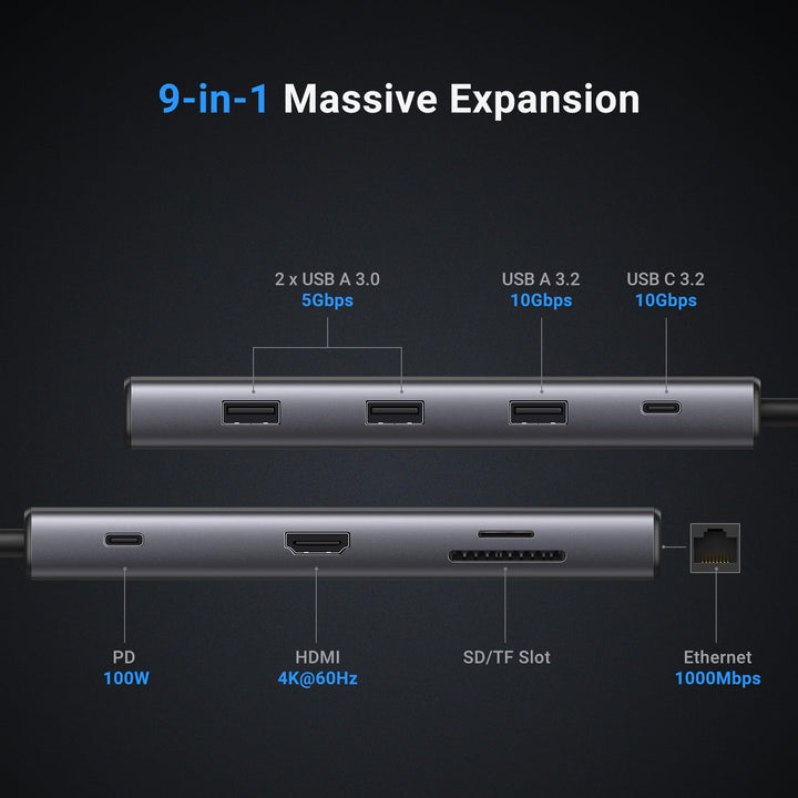 Ugreen 9-in-1 USB-C Hub (10Gbps USB 3.2, 4K@60Hz HDMI) - UGREEN-15532