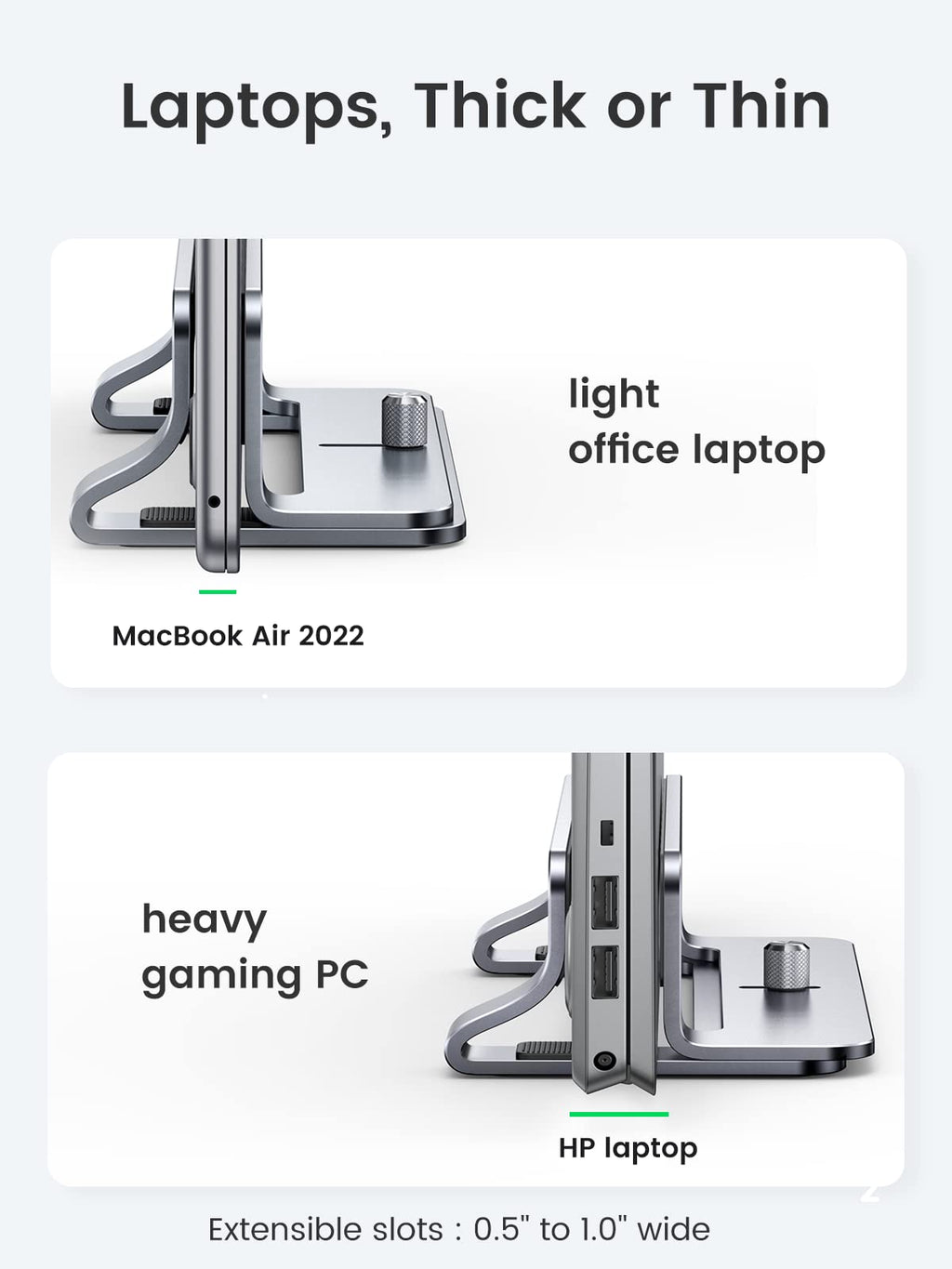 UGREEN Adjustable Width Vertical Laptop Stand (Grey) - UGREEN-20471