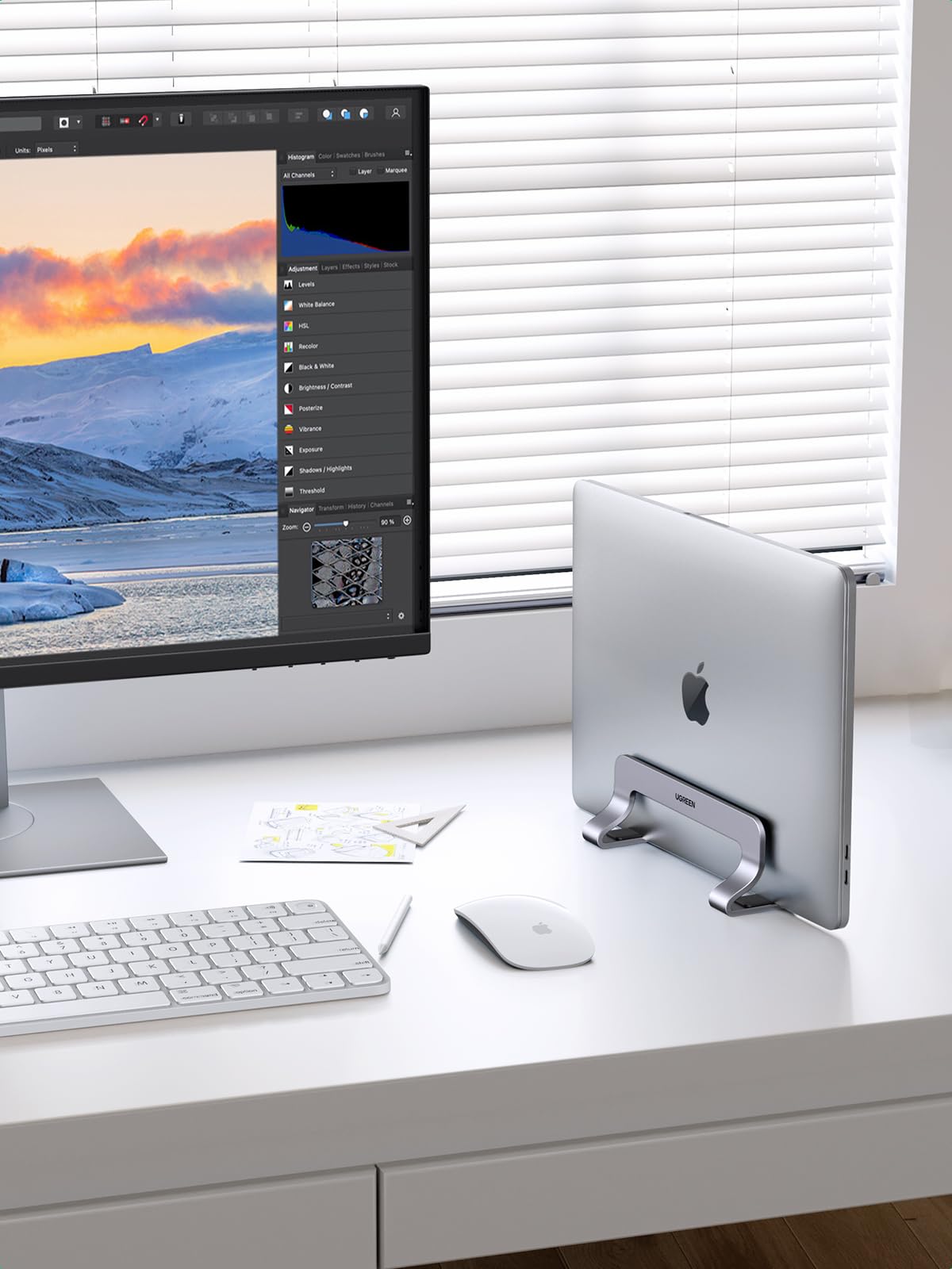 UGREEN Adjustable Width Vertical Laptop Stand (Grey) - UGREEN-20471