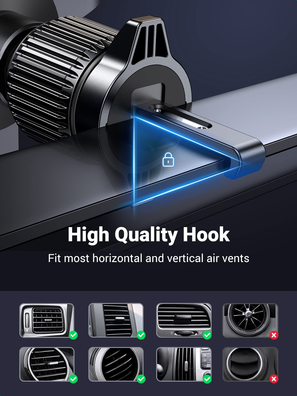 Ugreen Auto Lock 360° Adjustable Air Vent Car Phone Holder (Black) - UGREEN-15814