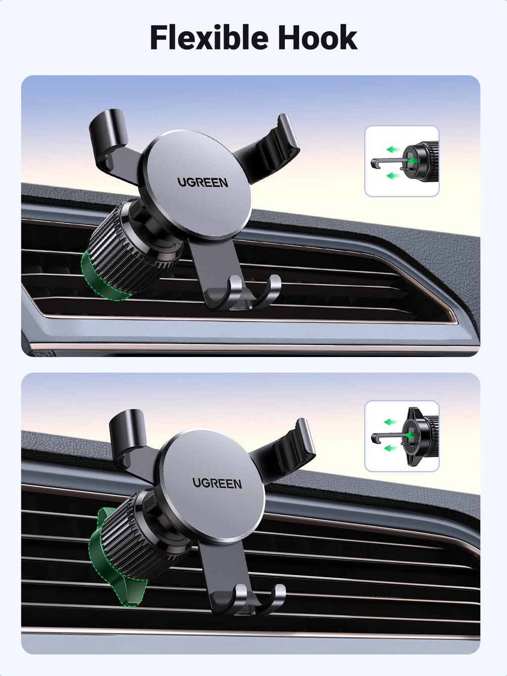 Ugreen Auto Lock 360° Adjustable Air Vent Car Phone Holder (Black) - UGREEN-15814