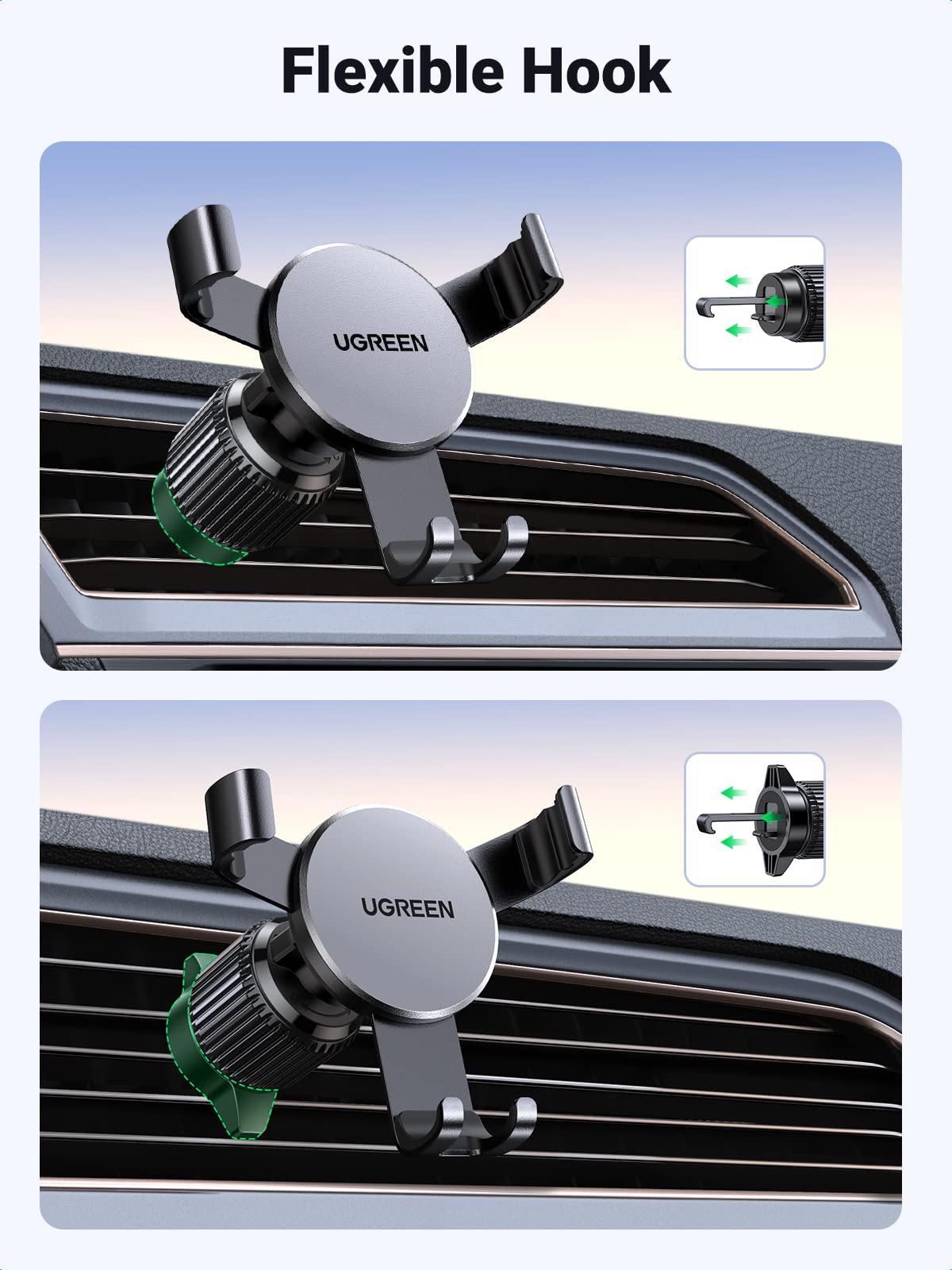 Ugreen Auto Lock 360° Adjustable Air Vent Car Phone Holder (Black) - UGREEN-15814