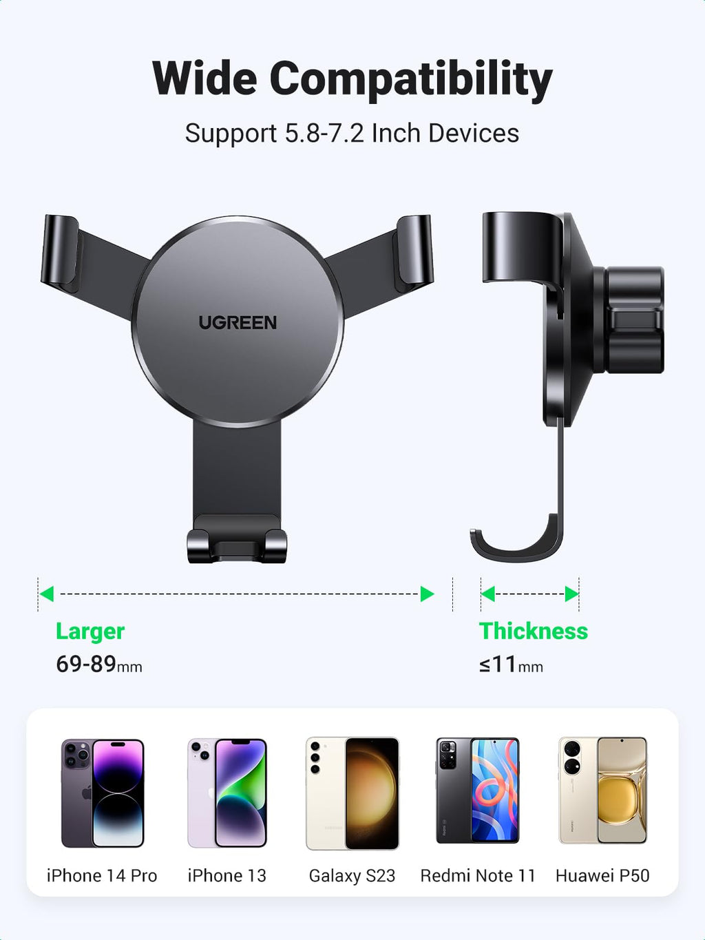 Ugreen Auto Lock 360° Adjustable Air Vent Car Phone Holder (Black) - UGREEN-15814