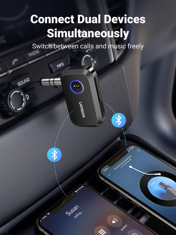 UGREEN 5.3 Bluetooth Odbiornik Samochodowy Bluetooth z Gniazdem 3