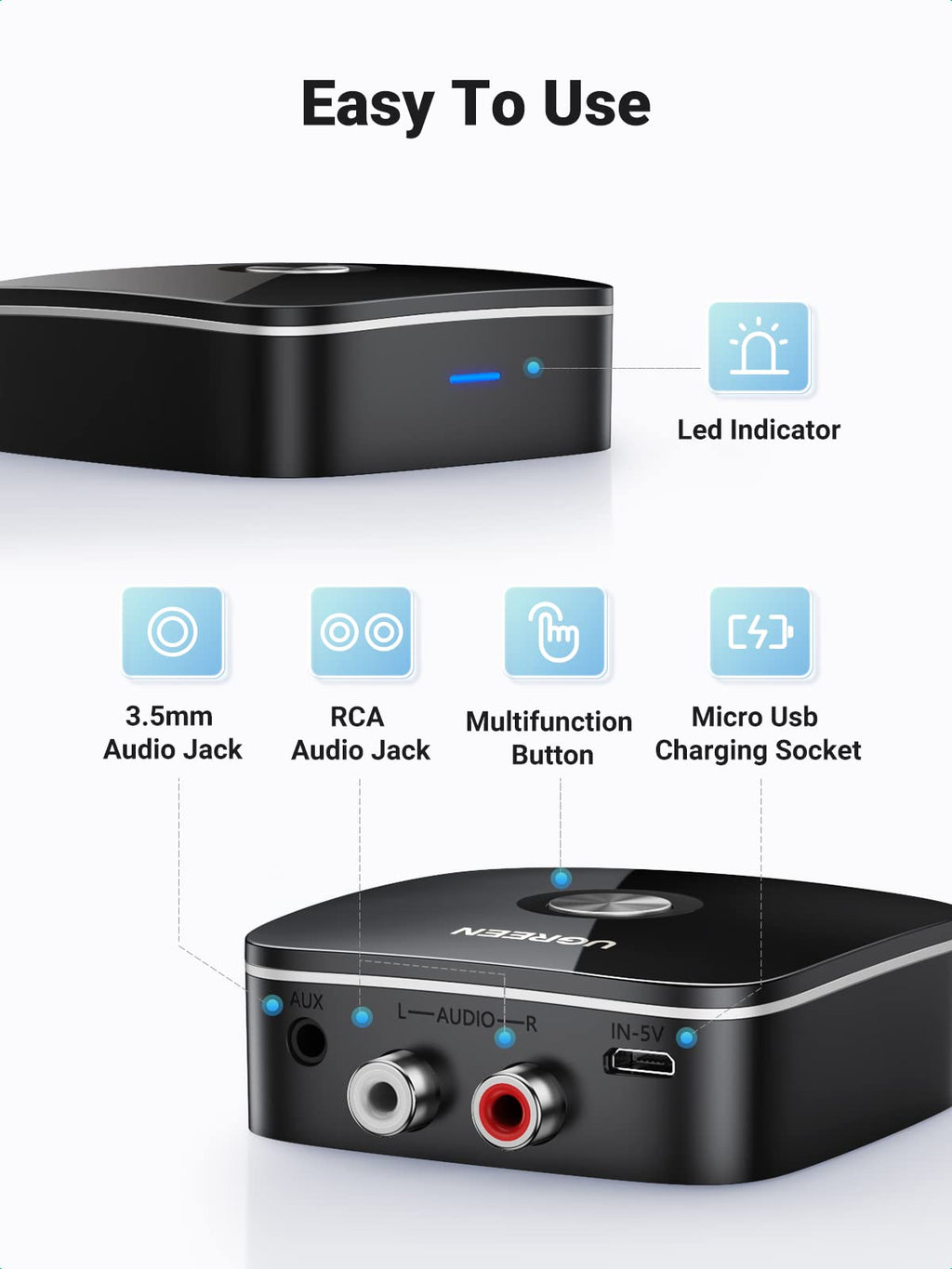 Ugreen Bluetooth Adapter for HiFi with RCA and 3.5mm Jack - UGREEN-30445