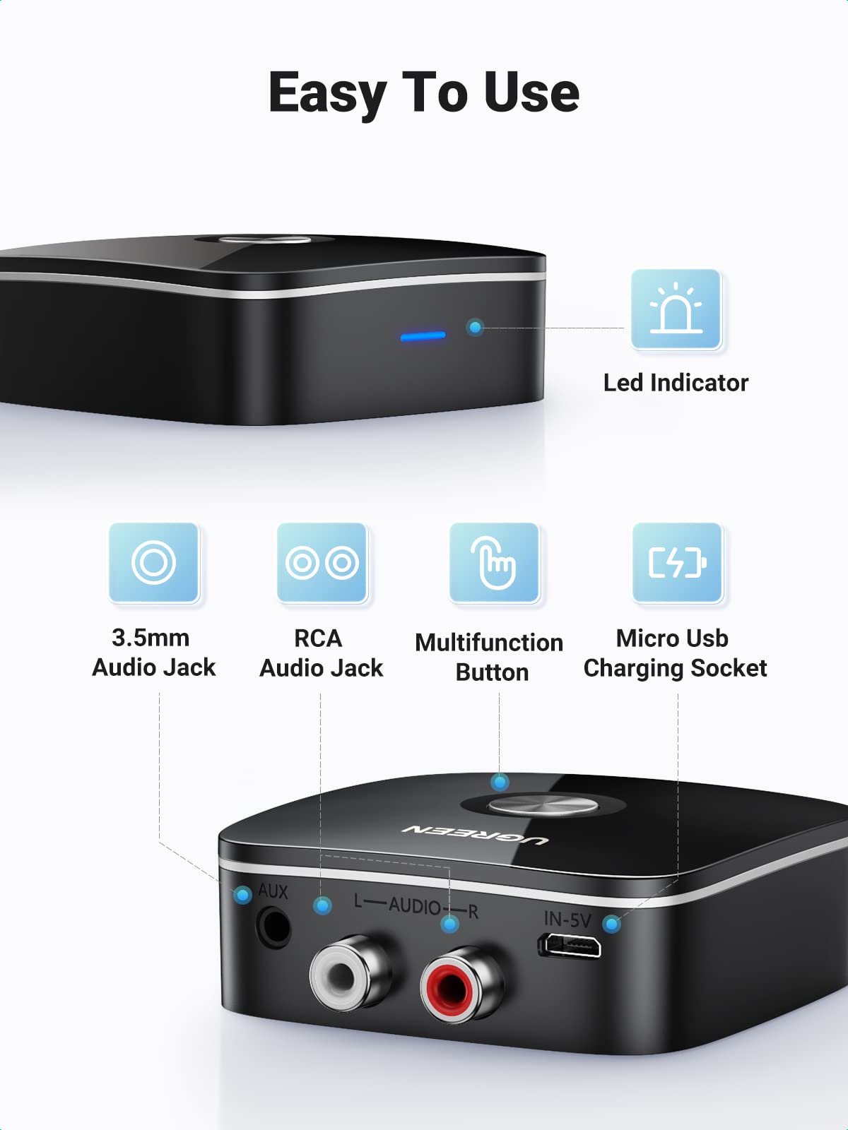 Ugreen Bluetooth Adapter for HiFi with RCA and 3.5mm Jack - UGREEN-30445