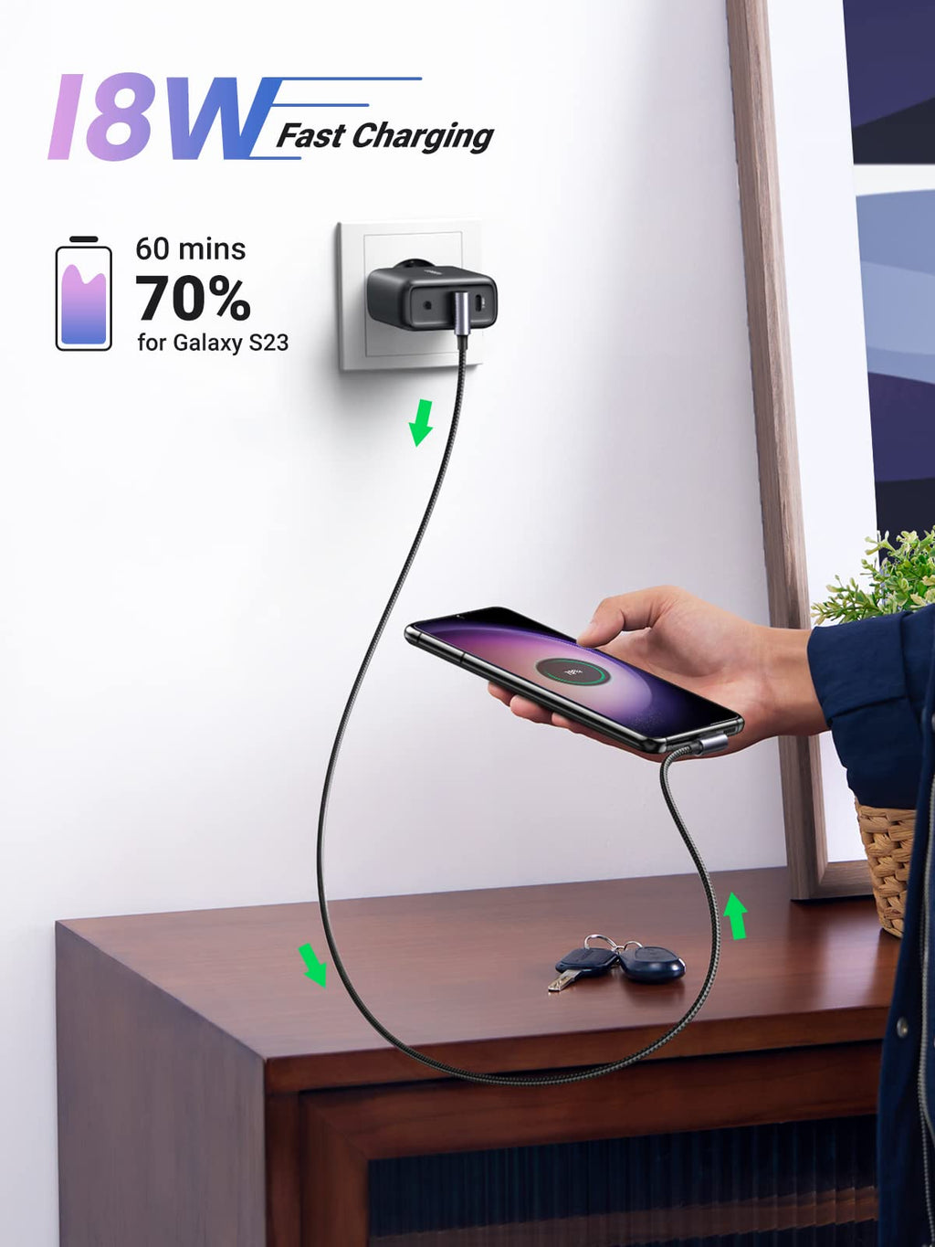 Ugreen Fast Charging Right Angle 3A 90 Degree Type C Charger Cable - UGREEN-20855
