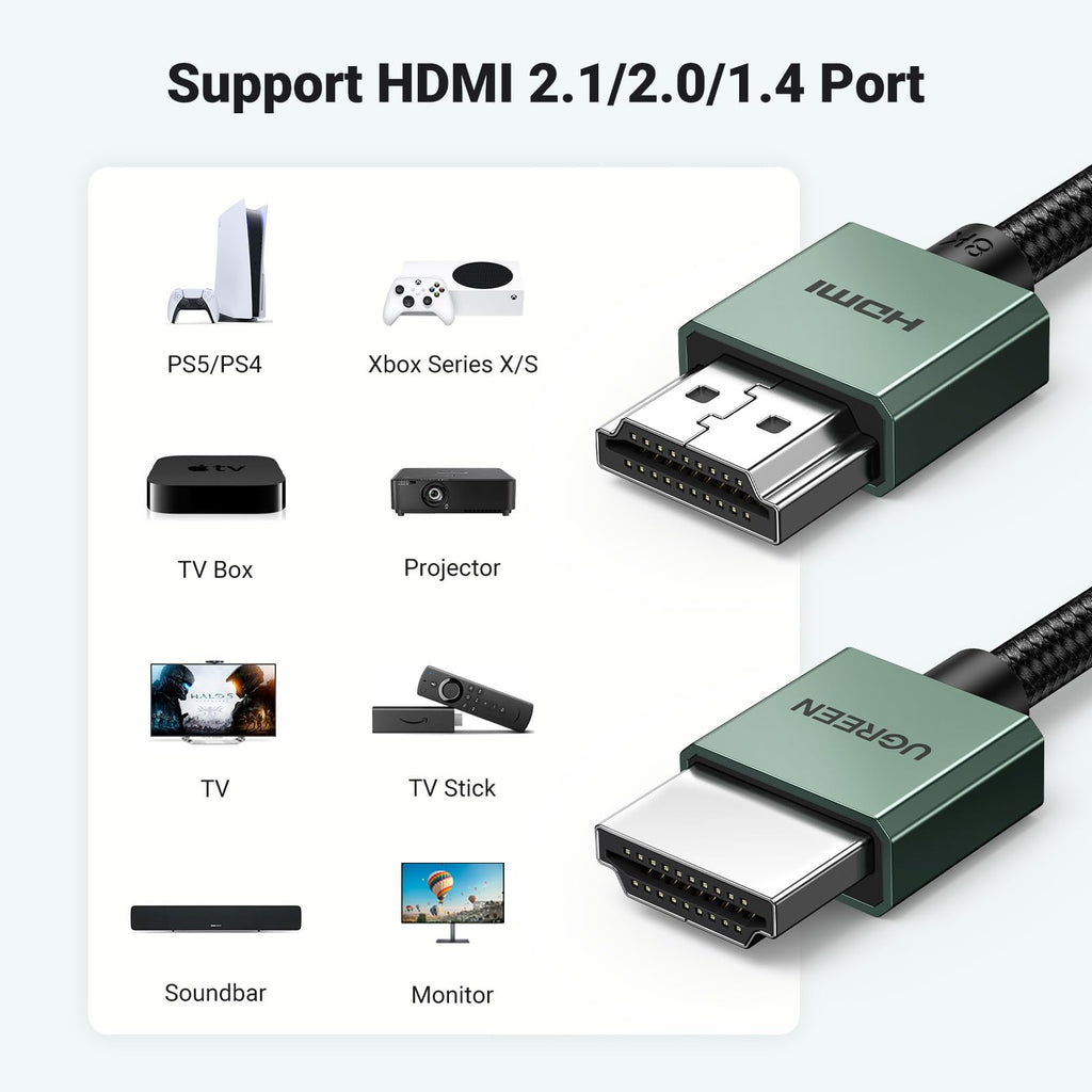 Ugreen HDMI 2.1 Cable - 8K@60Hz, 4K@120Hz, eARC, 48Gbps - UGREEN - 90382