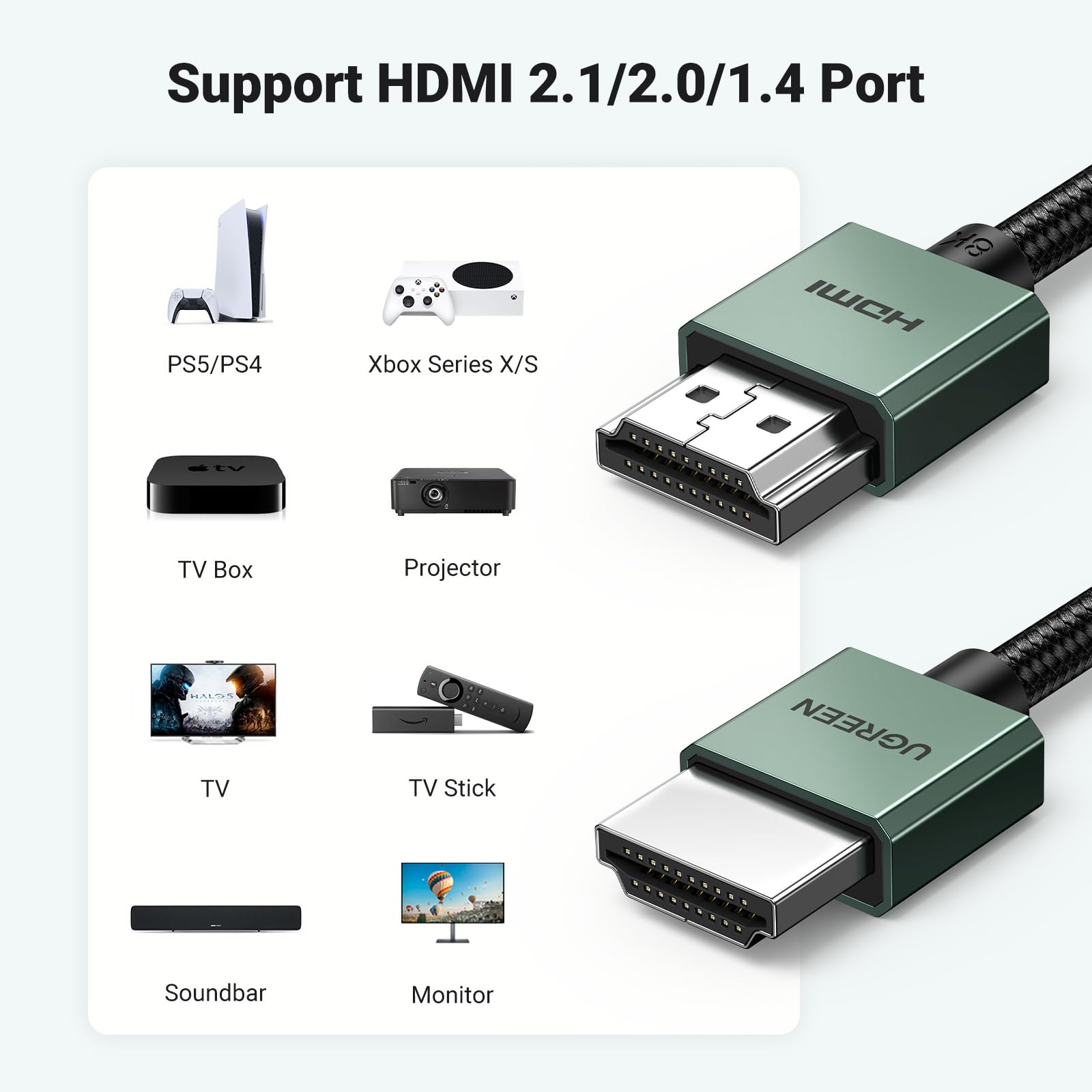 Ugreen HDMI 2.1 Cable - 8K@60Hz, 4K@120Hz, eARC, 48Gbps - UGREEN - 90382