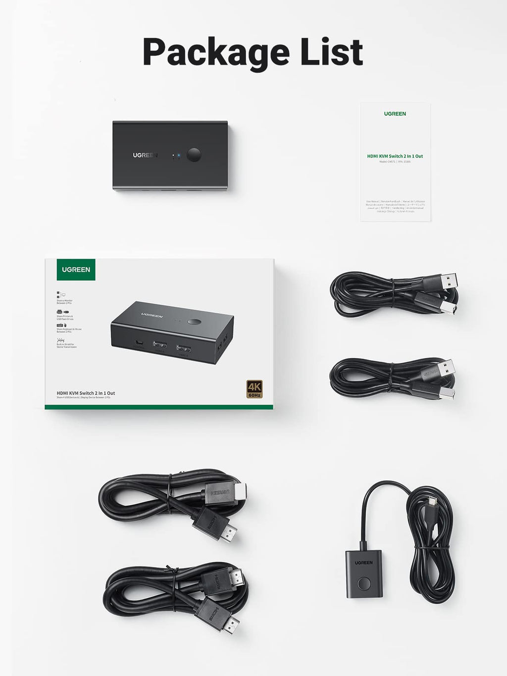 Ugreen KVM 4K@60Hz Switch for 2 PCs HDMI & 4 USB Ports - UGREEN - 15166