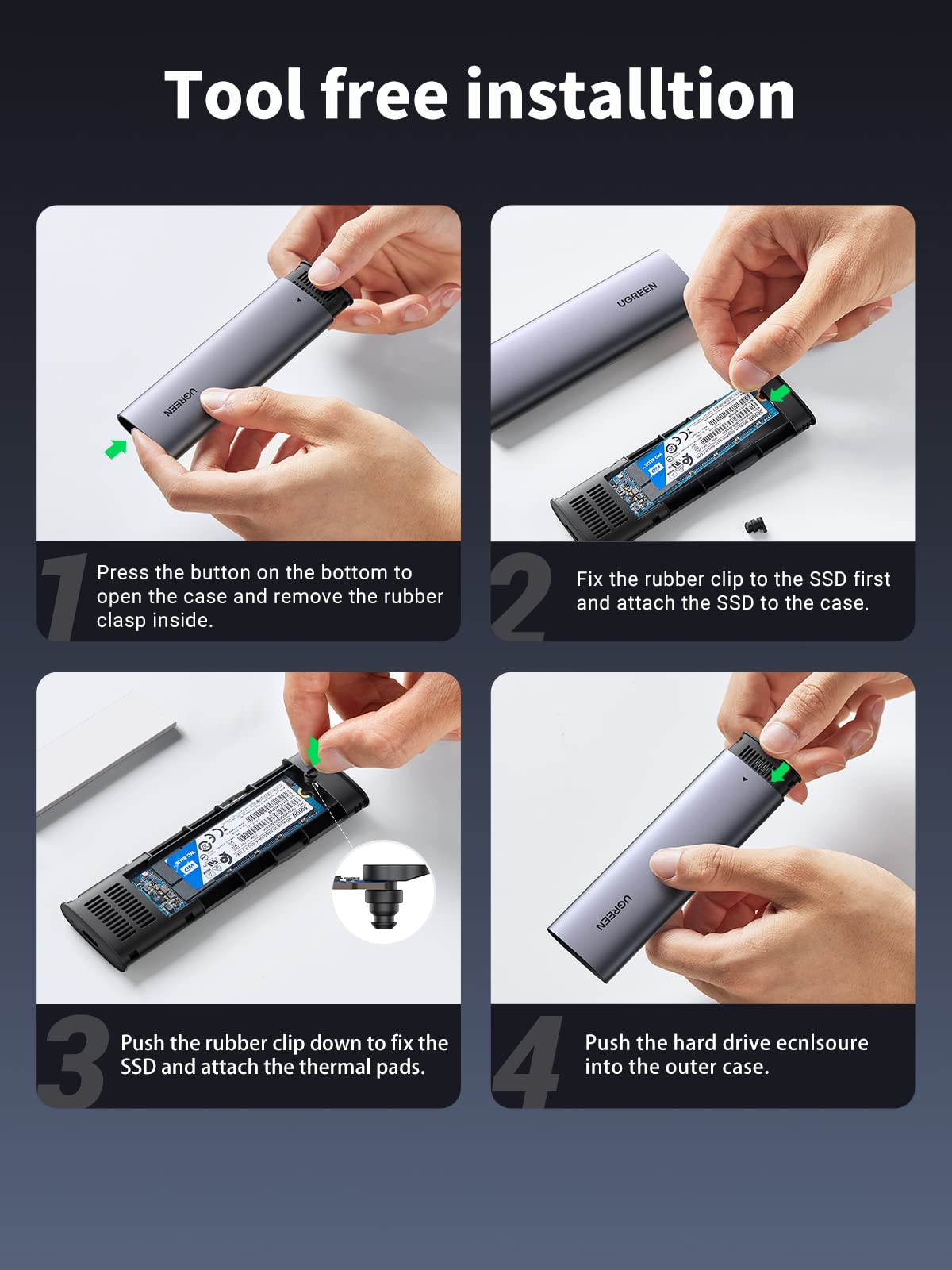 Ugreen M.2 NVMe SSD USB 3.2 Gen 2 10Gbps Aluminum Tool-free Hard Drive Enclosure - UGREEN-10902