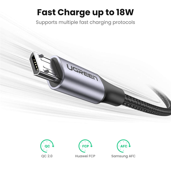UGREEN Micro USB Cable 18W USB A to Micro USB Android Fast Charge Data Lead 2 Pack - UGREEN-60145P