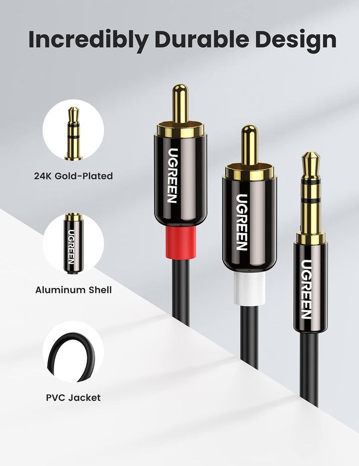 Ugreen RCA to 3.5mm Stereo Cable - Gold-Plated Audio Splitter - UGREEN - 10749