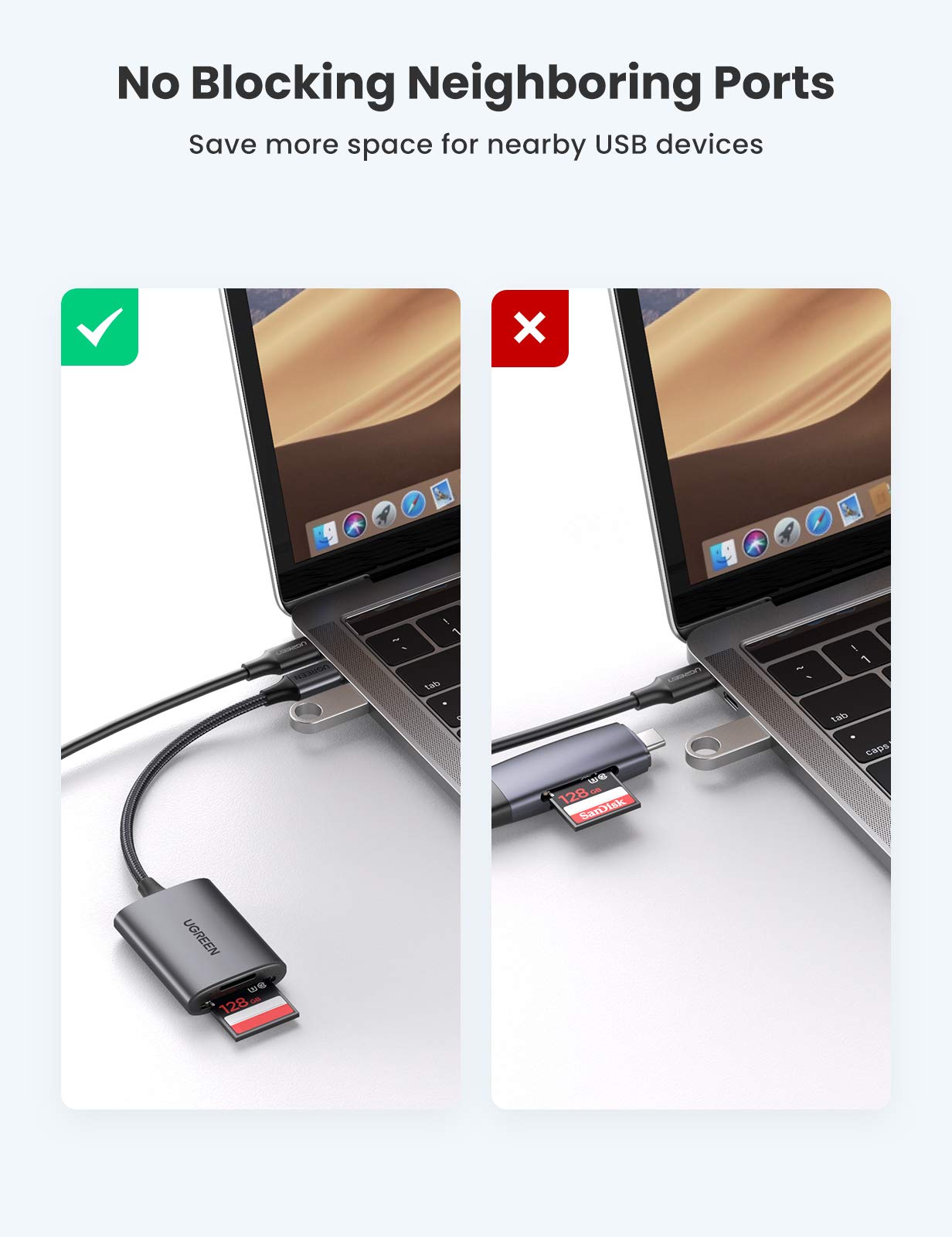 UGREEN SD Card Reader, Aluminum USB C to Micro SD/SD Cards Adapter, Thunderbolt 3 External Memory Card Adaptor - UGREEN-80888