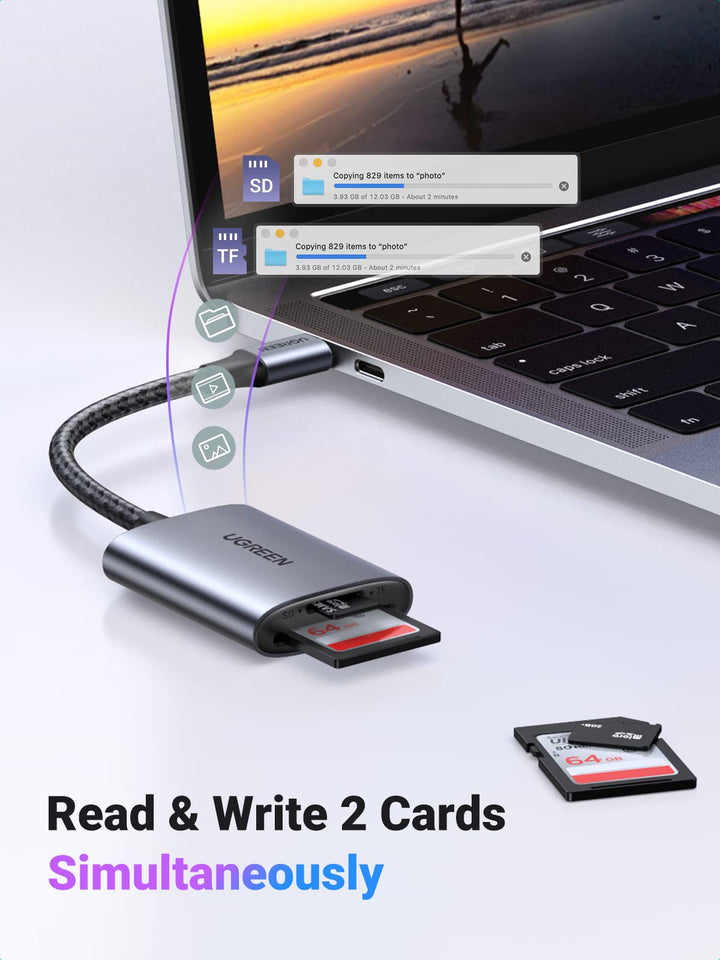 UGREEN SD Card Reader USB 3.0 Dual Slot Flash Memory Card Reader TF SD  Micro SD SDXC SDHC MMC RS-MMC Micro SDXC Micro SDHC UHS-I for Mac Windows  Linux