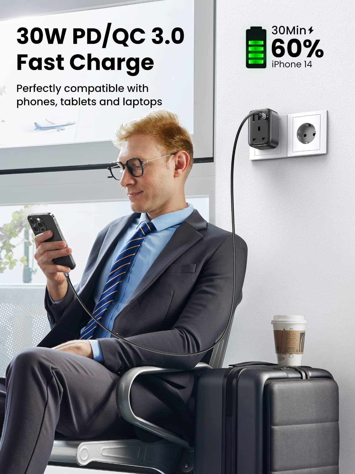 Ugreen Travel Plug Adapter with 4-in-1 USB Charging Ports (2A1C 30W Max) - UGREEN - 90612