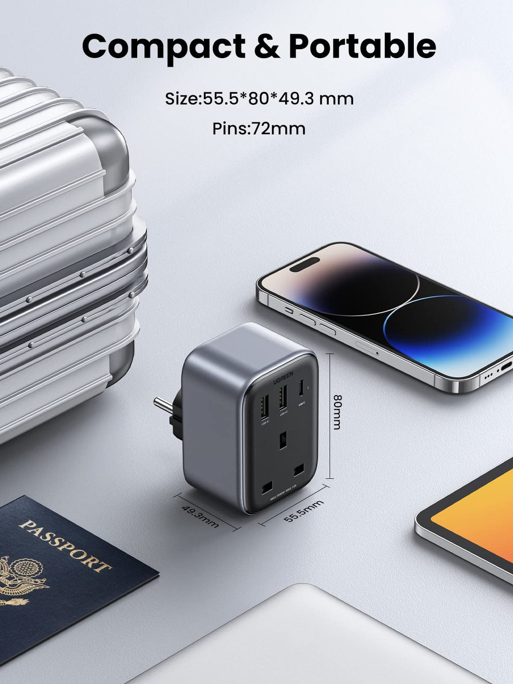 Ugreen Travel Plug Adapter with 4-in-1 USB Charging Ports (2A1C 30W Max) - UGREEN - 90612