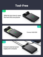 Ugreen USB 3.0 SATA HDD Enclosure - 16TB Support, Tool-free Docking Station - UGREEN - 50424