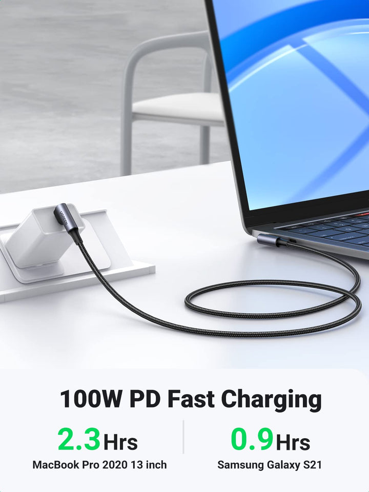 UGREEN USB C to USB C Cable Right Angle 100W Fast Charge 90 Degree Type C Power Data Lead - UGREEN-10358