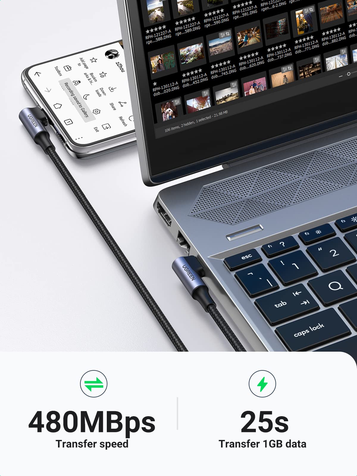 UGREEN USB C to USB C Cable Right Angle 100W Fast Charge 90 Degree Type C Power Data Lead - UGREEN-10358